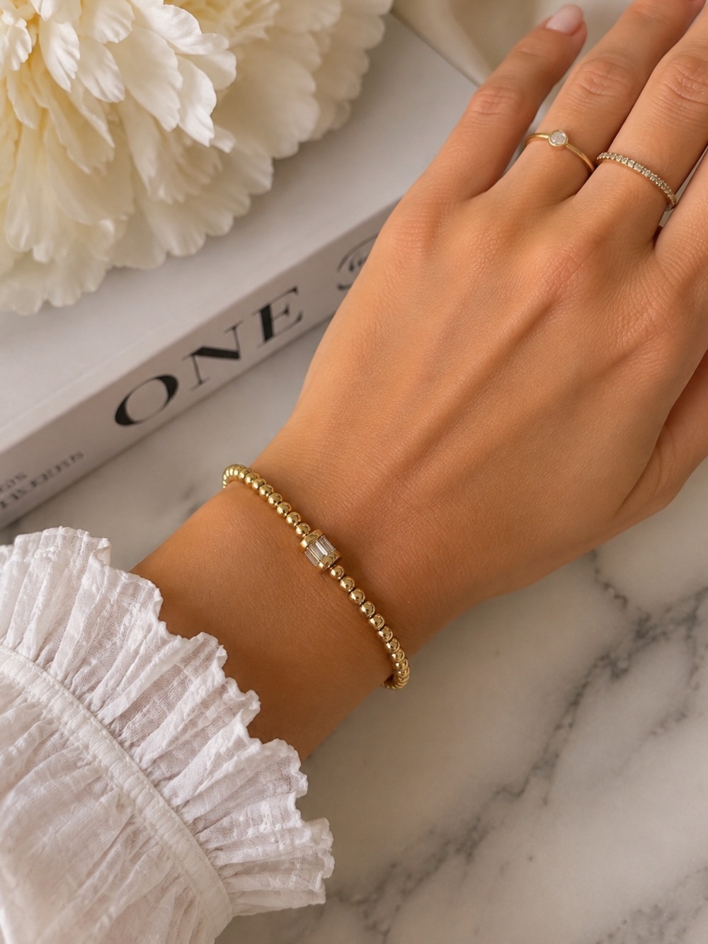 BAUBLEBAR Tatum Baguette Pisa Bracelet in Crystal White April Birthstone
